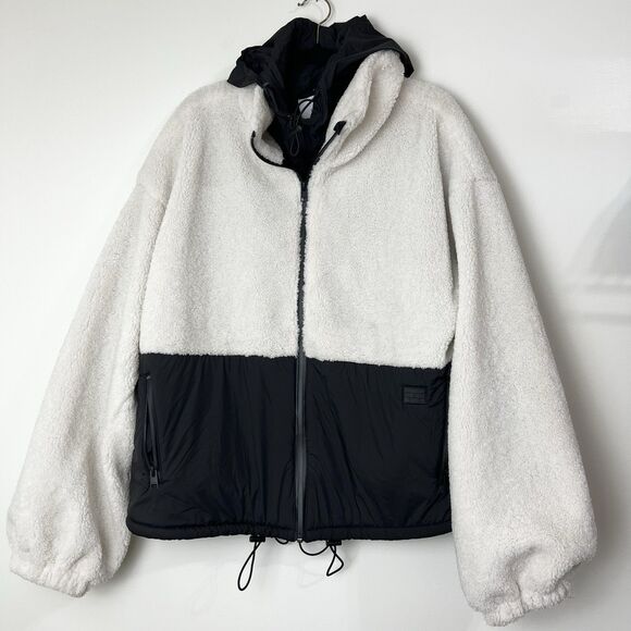 Frame Sherpa & Tech Taffeta Anorak Coat Jacket Black & White Women’s XL NWT - Picture 2 of 16